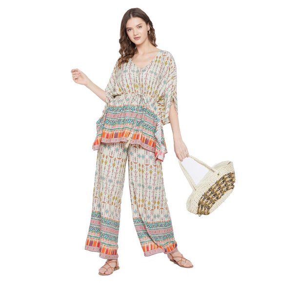 Geometric Printed Light Green Rayon Co-Ord Set for Women by Gypsie Blu - Picture 1 of 6